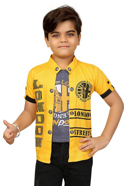 Buy FASHION GRAB Boys Yellow Cotton Jacket With Attached Tshirt (7