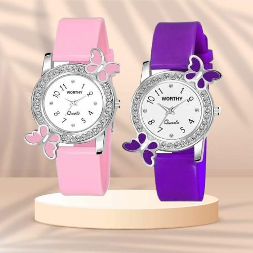 PROMPT Combo Of Pink and Purple Butterfly Dial Digital Watch For Girls & Women's