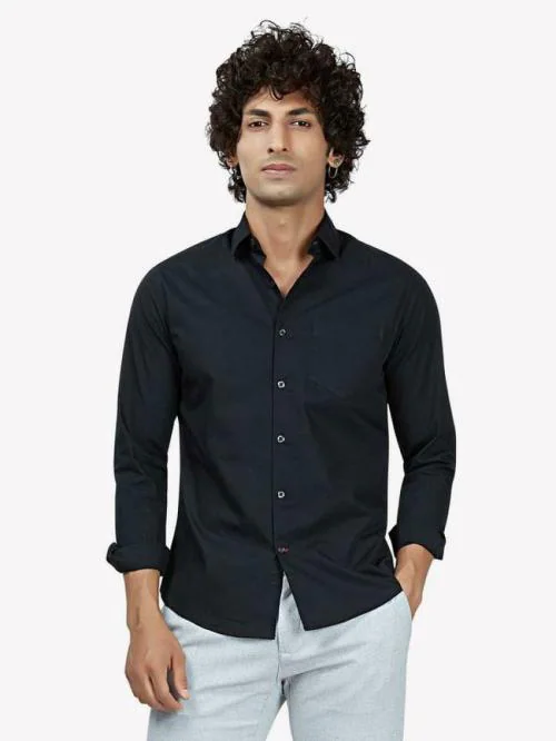 VASTRADO Men Black Solid Pure Cotton Casual Shirt