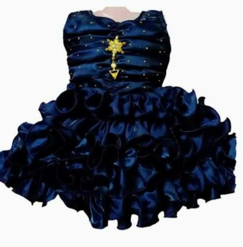 MRUF DRESSES Baby Girls Dark Blue Satin Fit and Flare Dress - 1 to 2 Years