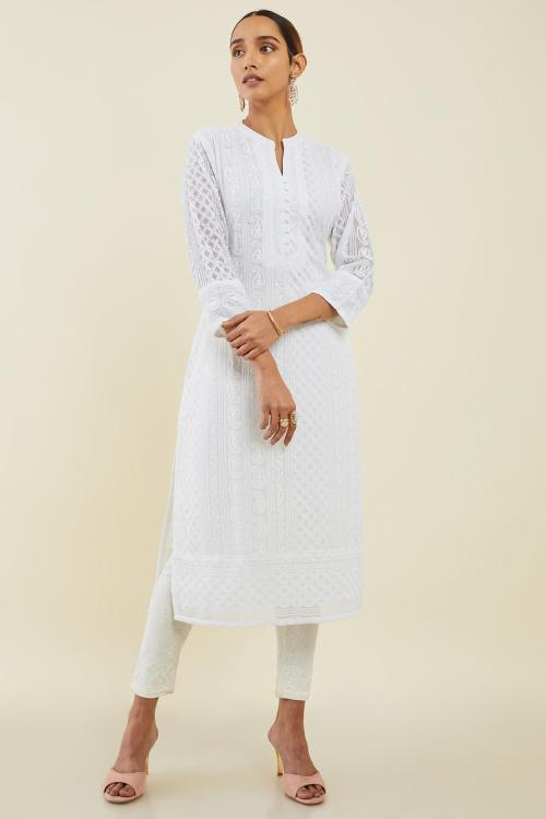 Soch Women Embroidered Georgette Straight Kurta