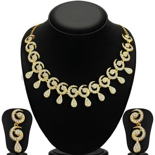 Sukkhi Sublime Gold Plated Austrian Diamond Necklace Set For Women