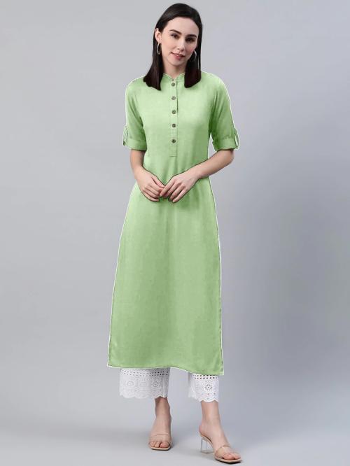 WOMEN VILLAGE Women Pista Solid Viscose Rayon Straight Kurta - XL