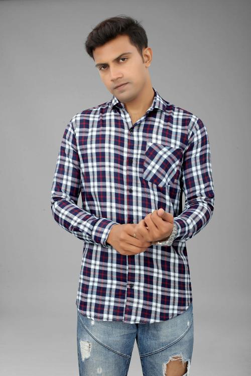 GRIZNA Men Checkered Casual Dark Blue, Red, White Shirt