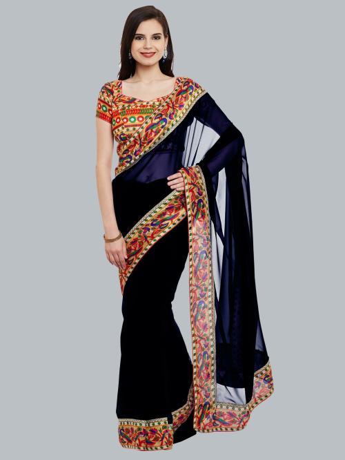 CHHABRA 555 Women Black Solid Georgette Paithani Saree (Free Size)