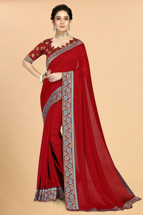 SWIFFIN Hot Collection Litchi Silk Banarasi Red Saree For Women/Women Saree With Unstitched Blouse-PARNITA-RED