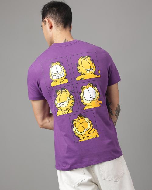 Free Authority Garfield Printed Half Sleeves VIOLET T-Shirt for Men