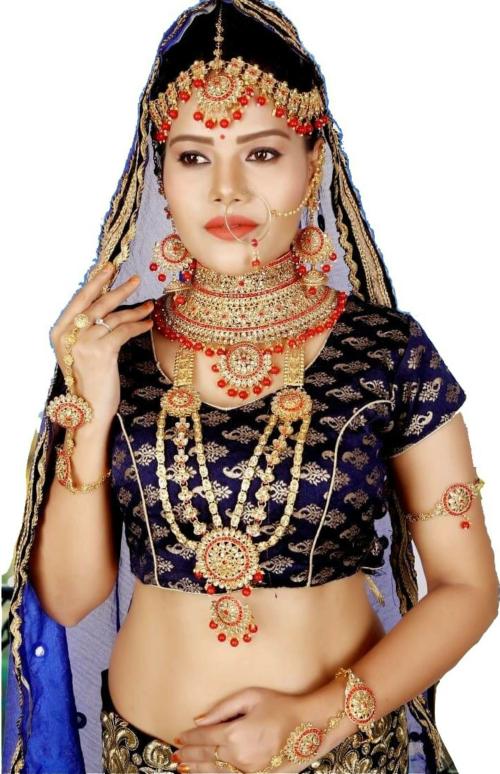 Vatsalya Creation Alloy Choker, Long Set, Pair Of Earrings, Mathapatti With Maang Tikka, Bajubandh, Haath Phool, Bridal Nath For Women _ Bridal853 (Set Of 8)