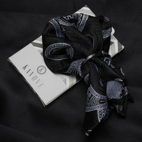 Kavove Graceful Black Paisley Pocket Square For Men