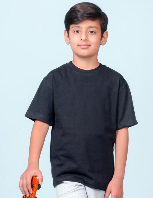 Nusyl Boys Solid Black Oversized T-shirt