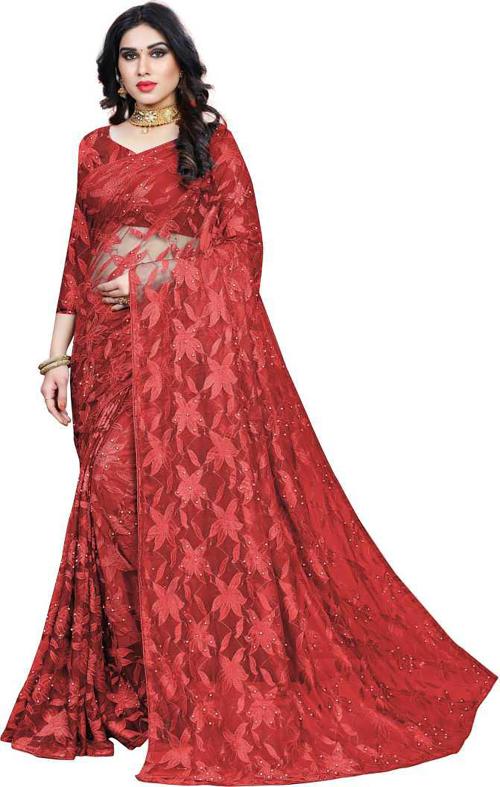 Shivanya Fashion Women Red Floral Art Silk Saree