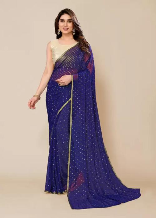 Aardiva Women's Printed Daily Wear Navy Blue Chiffon Saree With Blouse Piece | Chiffon Sarees For Women | Sarees | Saree | Sari