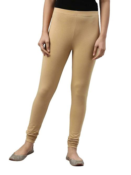 Go Colors Women Beige Solid Stretch Leggings