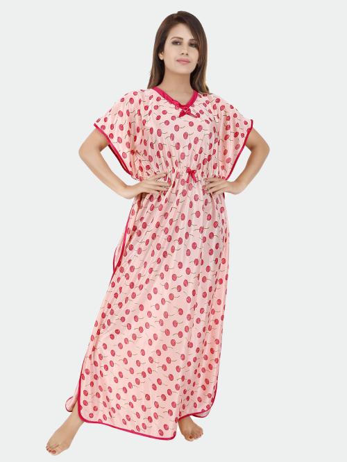 COLOR MAGIC Womens Satin Cherry Print Kaftan - Peach