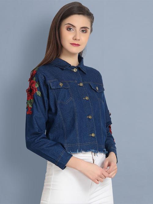 BuyNewTrend Women Dark Blue Denim Jacket