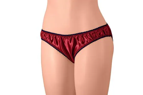 Merise Womens Sexy Silk Satin Bikini Panties (Navy Lace-Mehroon Wine-Large)