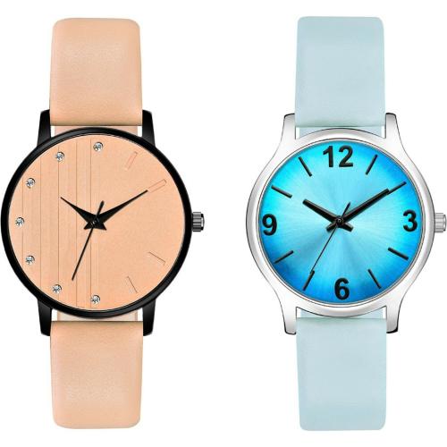 Splazos Analog Blue, Beige Dial Blue Strap Watch For Girls (Pack of 2)