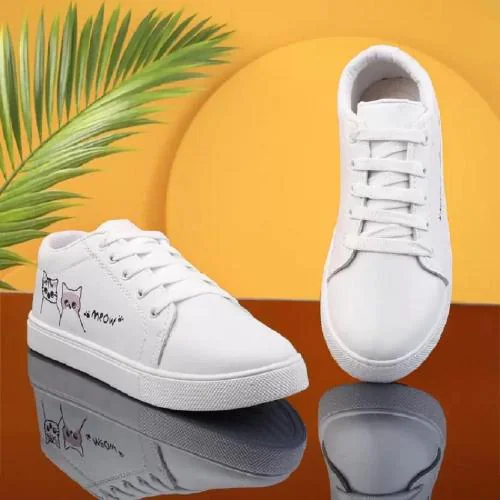 URBANBOX UK 8 White Casual Sneakers Sports Lace-up Shoes For Women/Girls