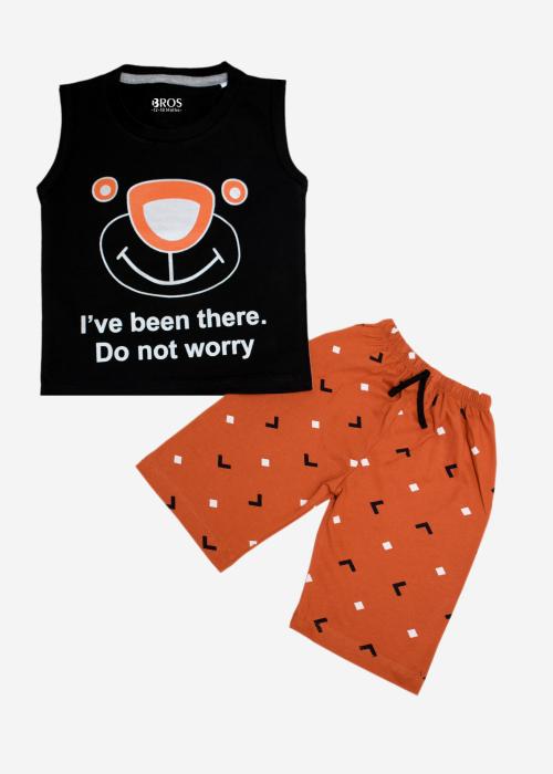 3BROS Boys Sleeveless Regular Fit tshirt with short (2-3 Year,Black)