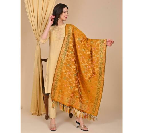 Banarasi Silks Made in Banaras Fancy Woven Meenakari Dupatta (Golden)