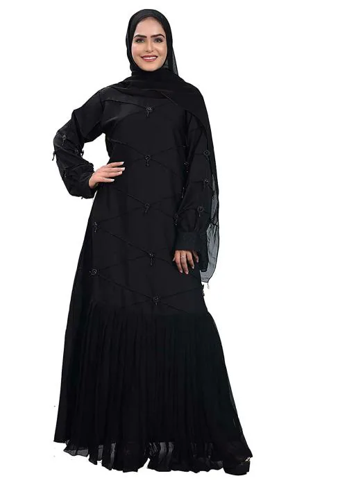 KHADIJA FASHION Women Black Chiffon Abaya with Hijab (XL)