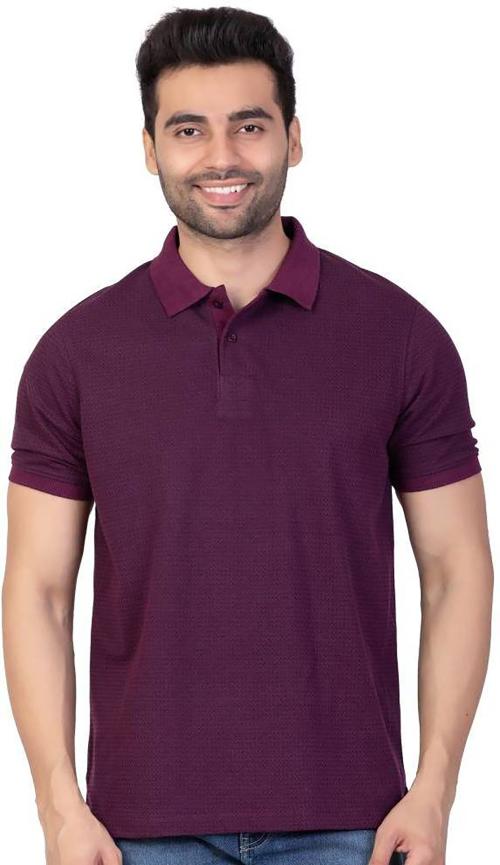 Barcelona Mens Purple Solid Pure Cotton Polo Neck T-Shirt (XL)
