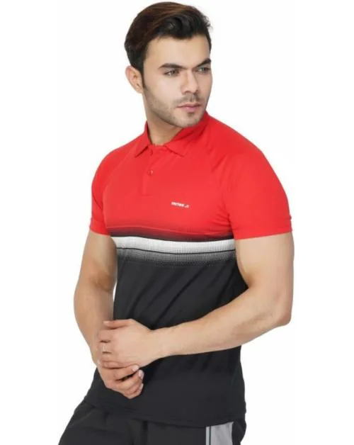 VECTOR X Men Black Printed Polyester Polo Neck T-shirt