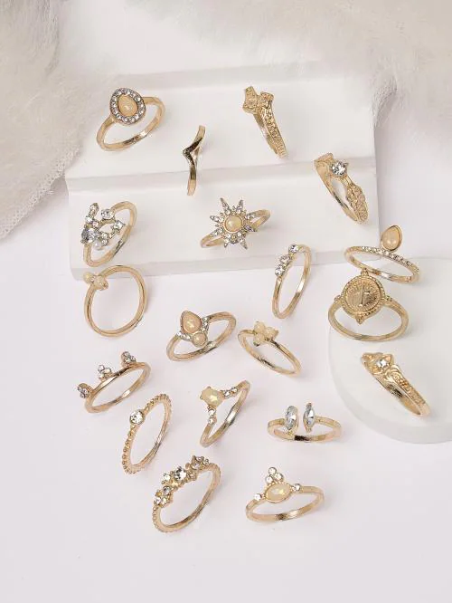 Scintillare by Sukkhi Beautiful Elegant Gold Plated Midi Finger Rings Set of 19 for Women & Girls | Boho Midi Stackable Knuckle Rings|CBR106809