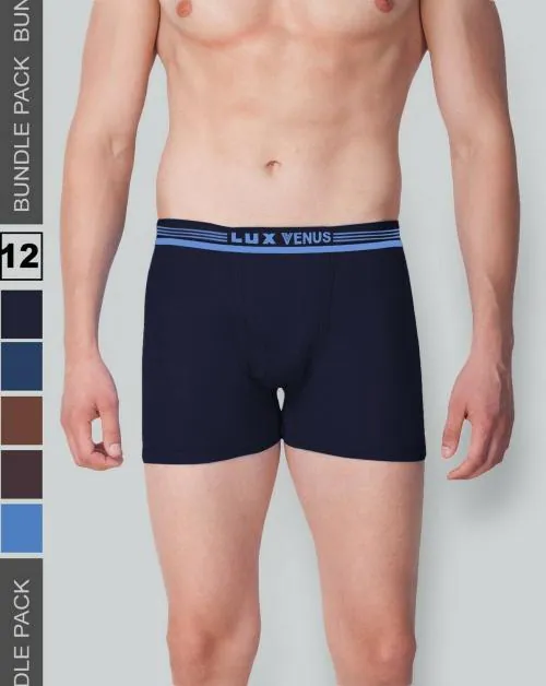 Lux Venus Men's Assorted Solid 100% Cotton Pack of 12 Trunks