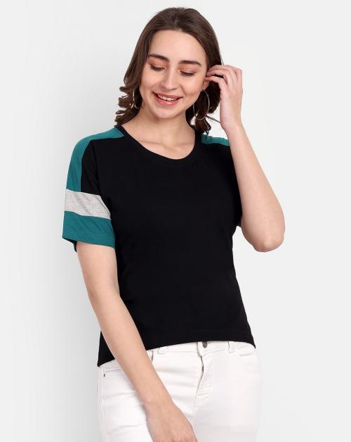 JS CLOTHING women,s teal grey black colour Loose T shirt