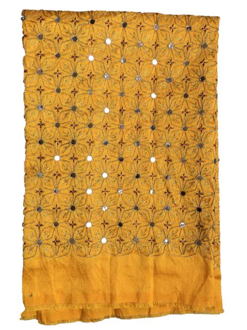 SHANTUBA TEXTILES Women Heavy Embroidery Real Mirror Work Blouse Piece 1Mtr Yellow