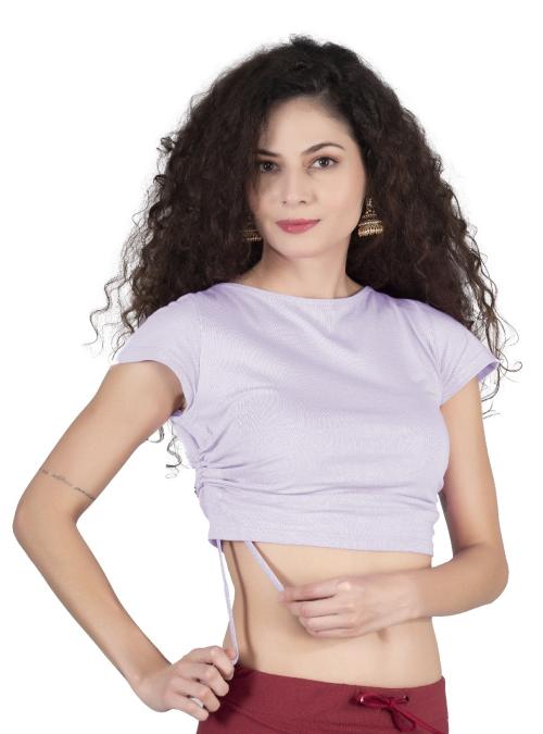 THE BLAZZE B4017 Women's Cotton Boat Neck Crop Top Elbow Sleeve Readymade Saree Blouse