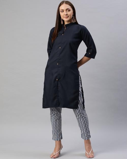 Aarika Women's Navy Blue Color Plain Kurti