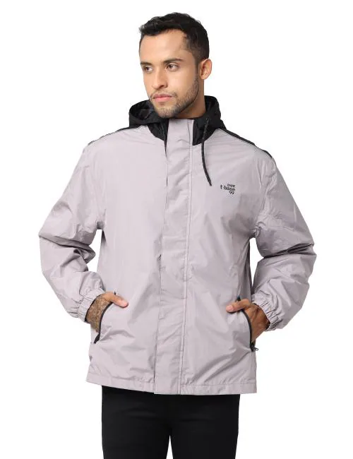 t-base Black Stone Nylon Ripstop Solid Full Sleeve Waterproof Rainwear Jacket For Men