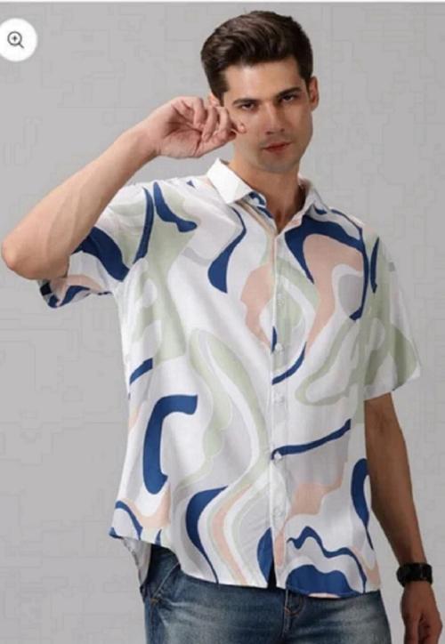 PRAYAAS Half Sleeve Printed Shirts for Men Relaxed Fit Stylish Men's Casual Shirt Revere Collared Neck Goa Beach Vacation Summer Shirts for Men