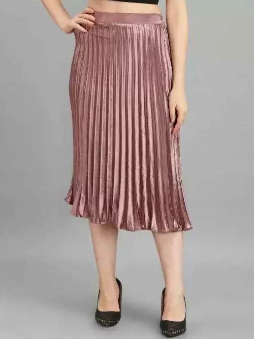 PHKMALL Women Pleated Pink Skirt