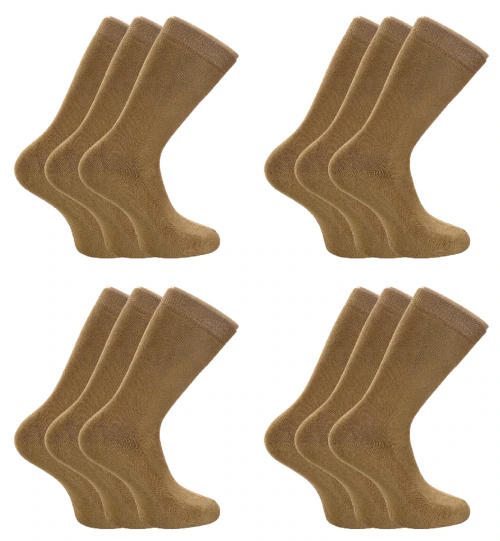 TENDSY Men's and Boy's Premium Full Length Socks, Mid Calf Length Socks, Formal Socks, Office Socks (Pack of 12 Pairs, Khakhi)