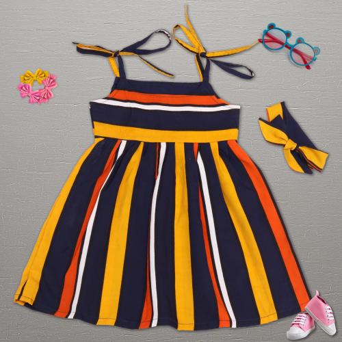 KACHHOT Baby Girls Multicolor Self Design Crepe Midi Knee Length Casual Dress (4-5 Years)