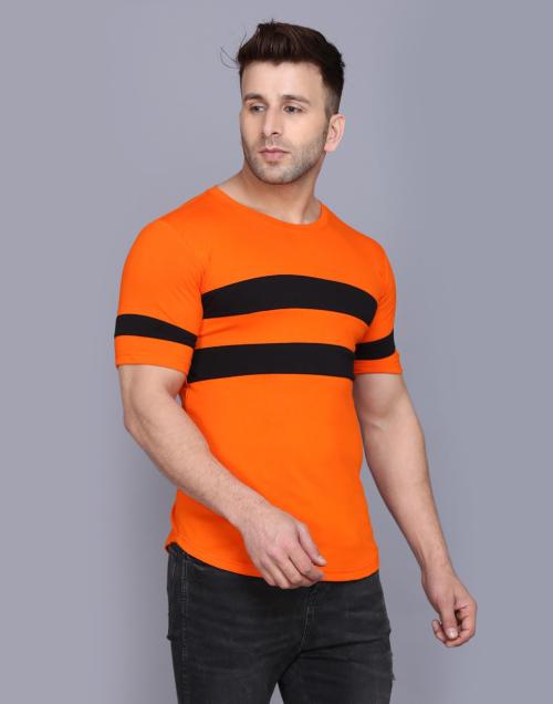 Sidkrt Men Orange, Black Striped Pure Cotton T-Shirt| T shirt for men| Tshirt| Tshirt Men|