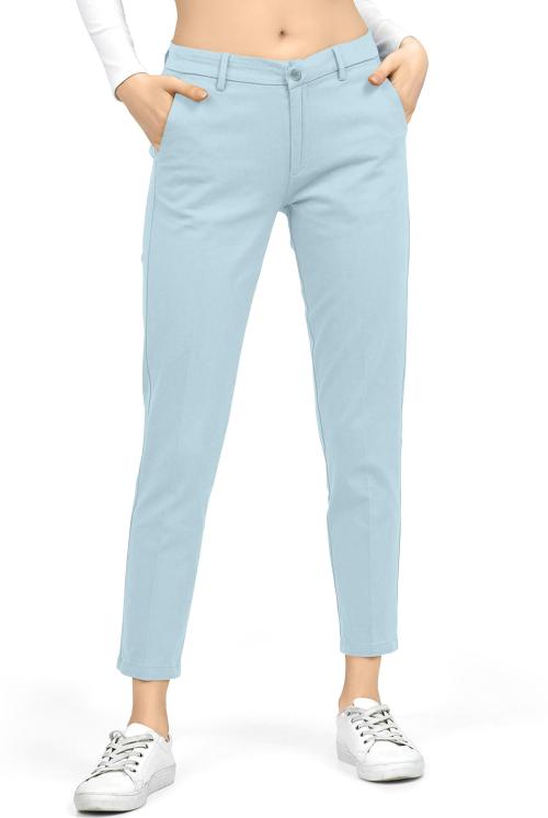AJ Brothers Women SkyBlue Solid Lycra Blend Trousers (28)