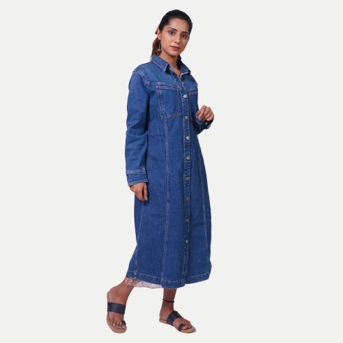 Rad Prix Women Blue Denim Shirt Dress