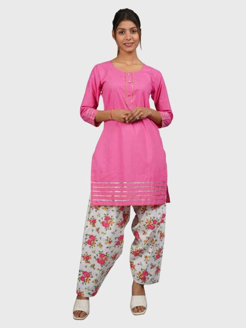 Trendzmy Women Pink Solid Pure Cotton Straight Kurta (2XL)