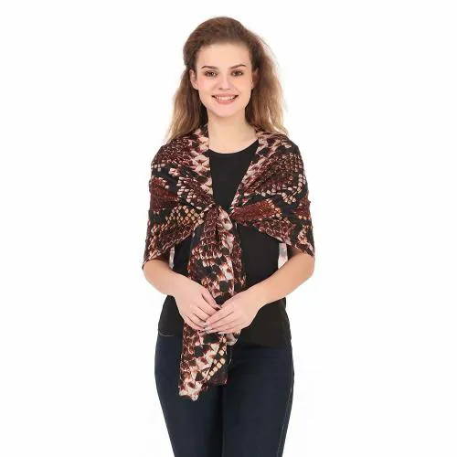 GFB Women Multicolor 100 Percent Silk Brown Snake Printed Stoles Scarf