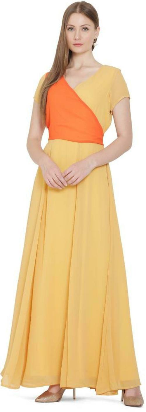 scenestealer Women Yellow Solid Georgette Maxi Dress - 6XL