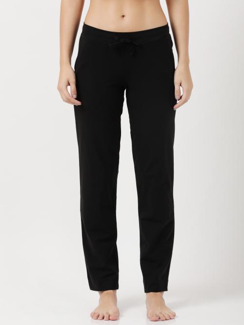 Jockey Style 1302 Women's Super Combed Cotton Elastane Stretch Relaxed Fit Trackpants With Side Pockets - Black