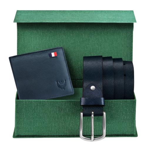Lorenz Bi-Fold Embossed RFID Blocking Blue Urban Quality Leather Men's Wallet & Men's Belt Combo Gift Set | Gift for Men | CM-BL10-GL78