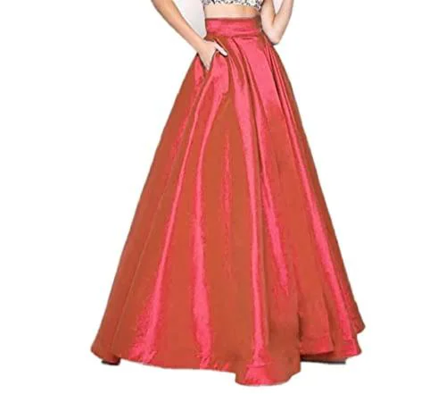 TILISM Women and Girls Red Solid Satin Long Skirt - 2XS