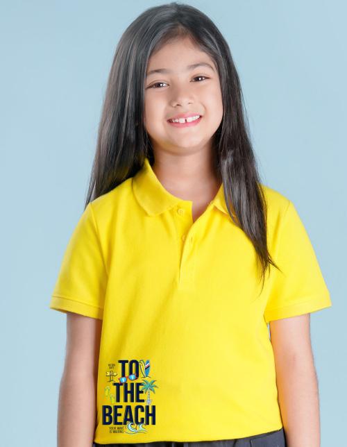 Nusyl Beach Printed Bright yellow Girls Polo T-shirt