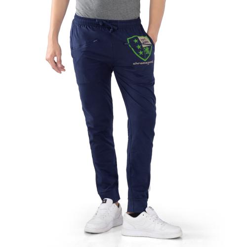 Chromozome Men Navy Solid Cotton Track Pants