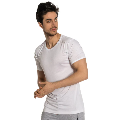 OTOMAN Premium 100% Pure Bamboo Cotton Men's Round Neck Half Sleeve Vest Made in Turkey | Anti-Bacterial | UV Protection | Purely Natural Sweat Absorbing | Odor Free - Pack of 1 (Small, White)